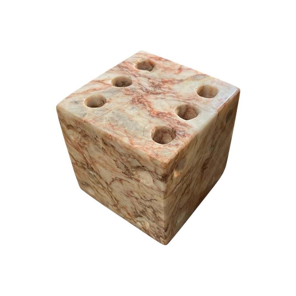 Vintage Marble Stone Die Dice Pencil / Pen Holder 2.75 X 2.75x 2.75"